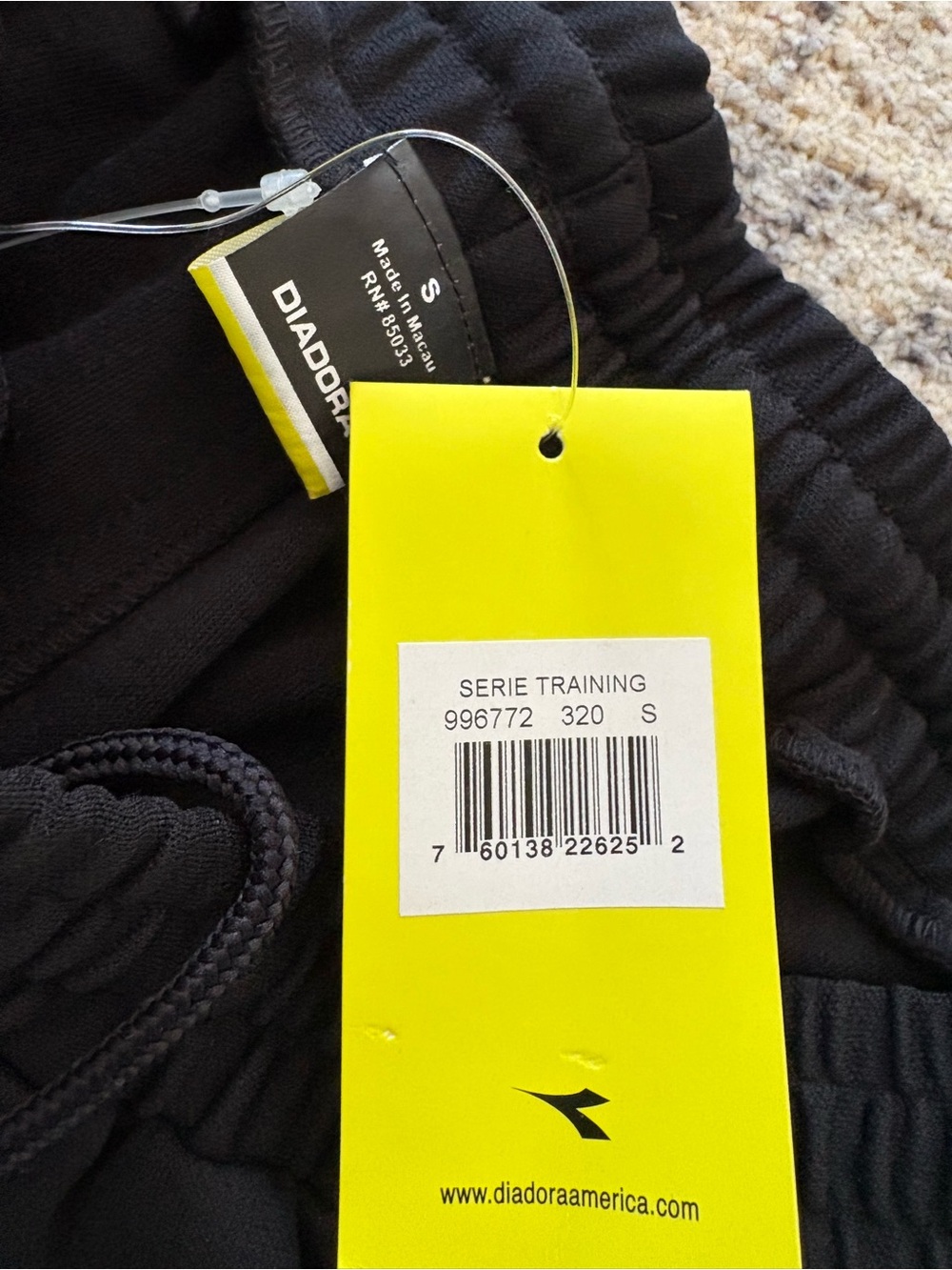 Diadora Kids Black Training Sweatpants with Neon Yellow Tag